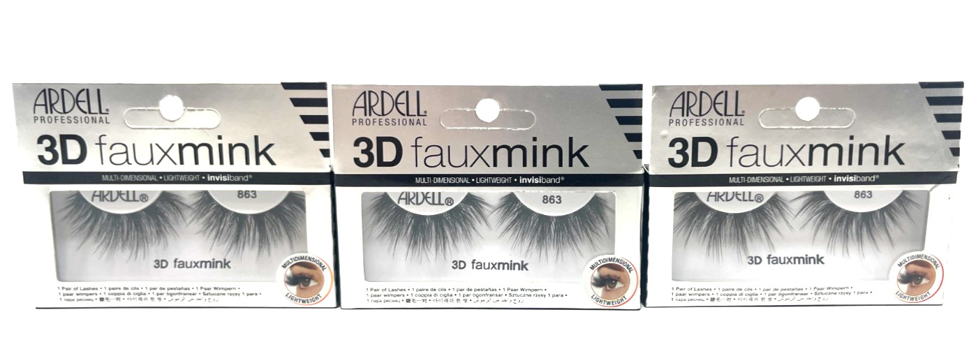 (3) pairs Ardell 3D Faux Mink Lashes False Faux Eyelashes Sealed Invisiband 863