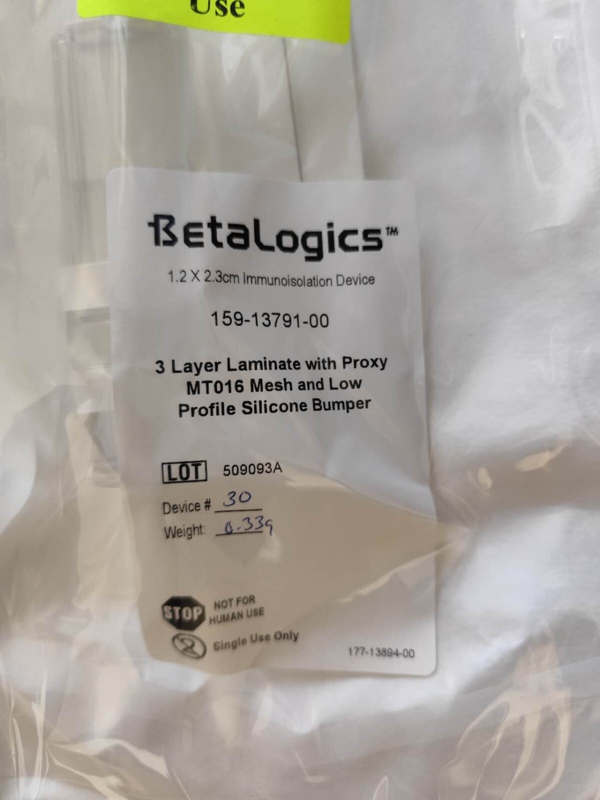 betalogics immunoisolation device 159-13791-00 3 layer laminate with proxy MT016