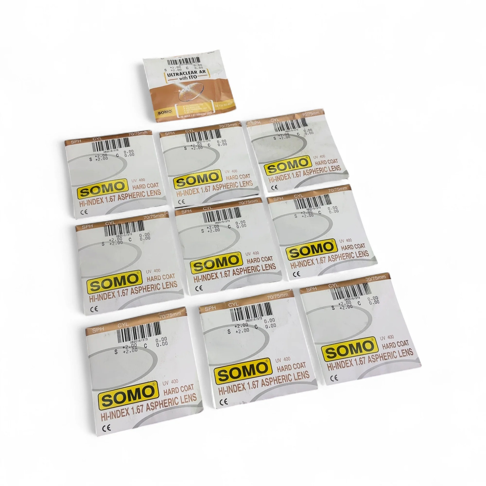 Lot of 10 SOMO Hi-Index 1.67 Aspheric Lens 0620495929, 0620151373 70-75mm UV 400