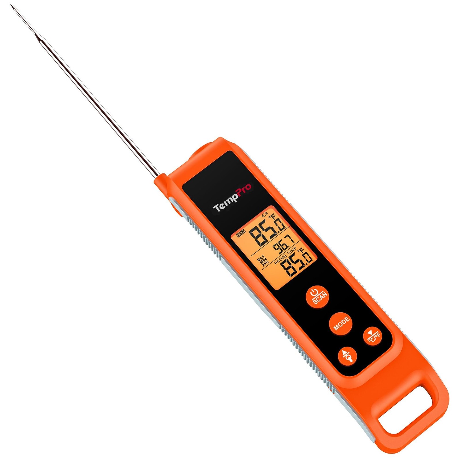 TempPro TempScan 2-in-1 Infrared IR Thermometer with Meat Probe, Orange
