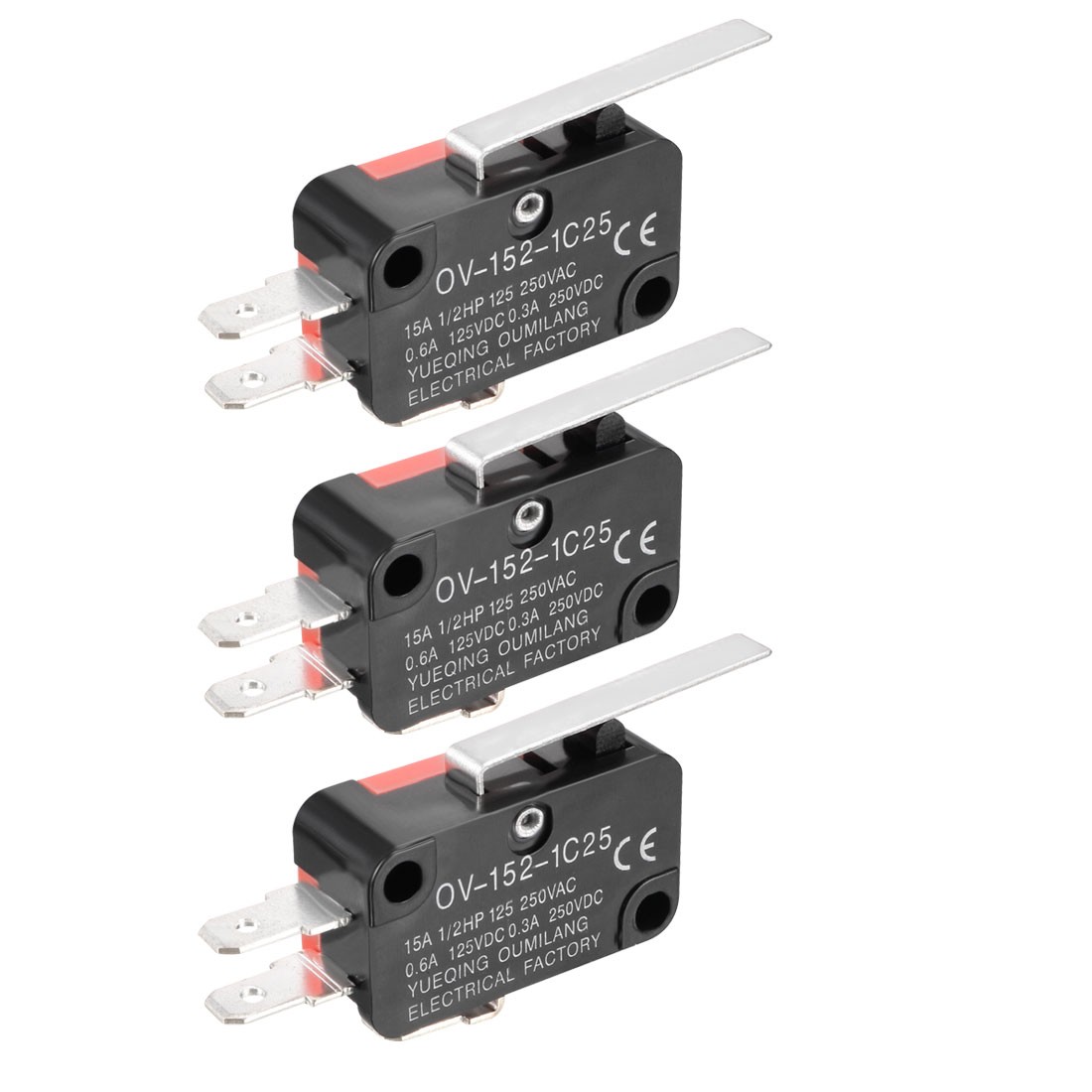 3PCS OV-152-1C25 15A 125/250VAC SPDT NO NC 3 Terminals Hinge Lever Micro Switch