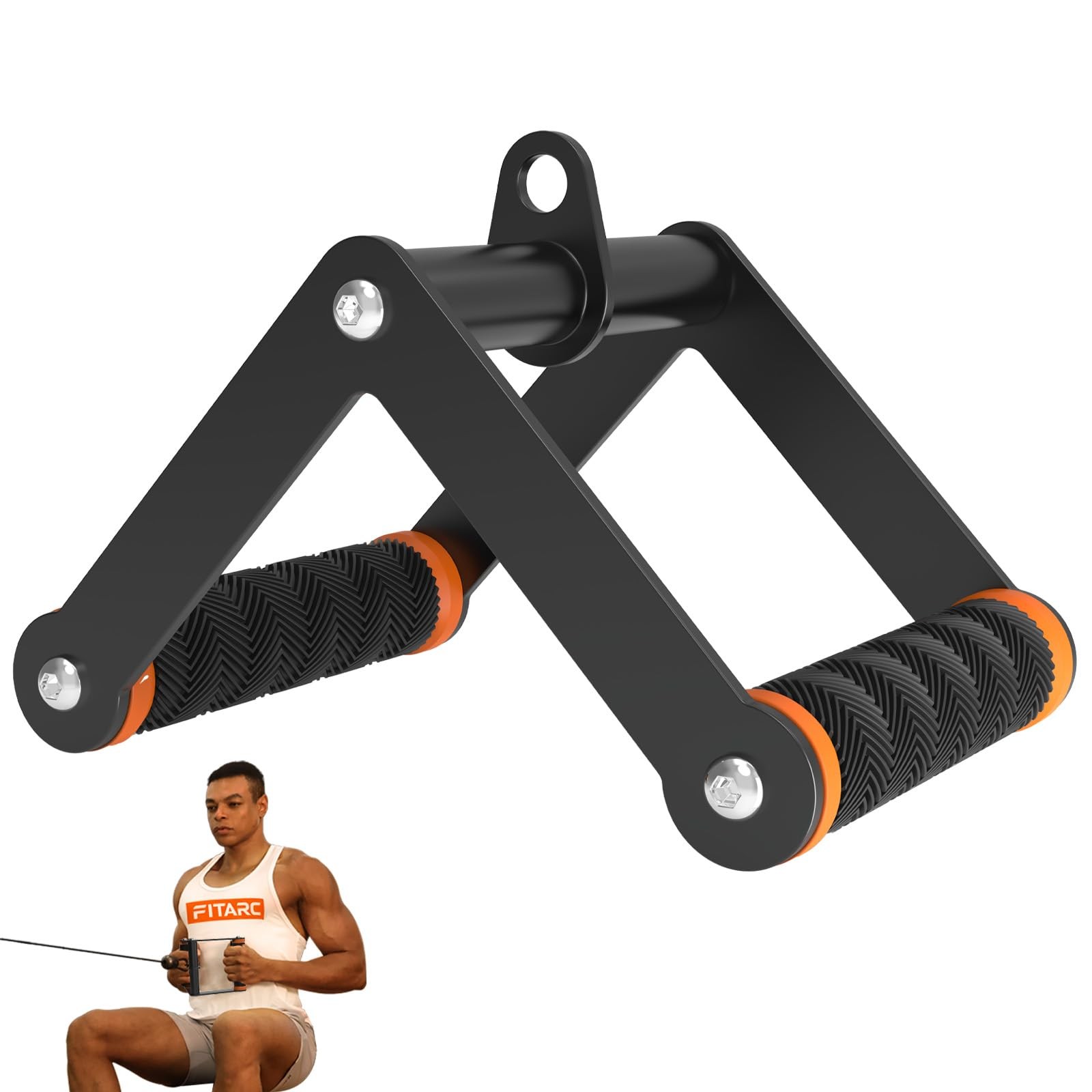 Double D Row Handle Cable Attachment V Bar NonSlip Grips Orange Gym Workout