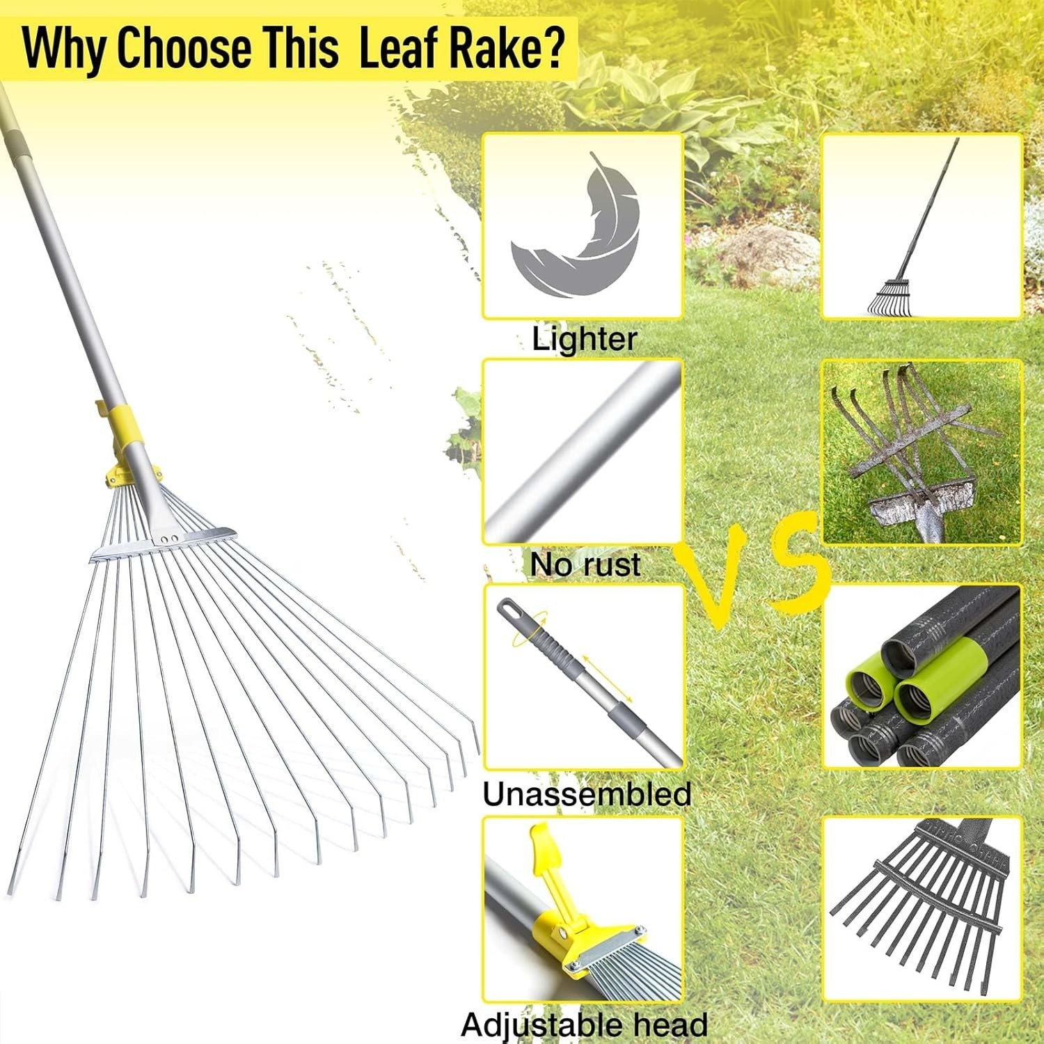 Adjustable Leaf Rake for Garden and Yard