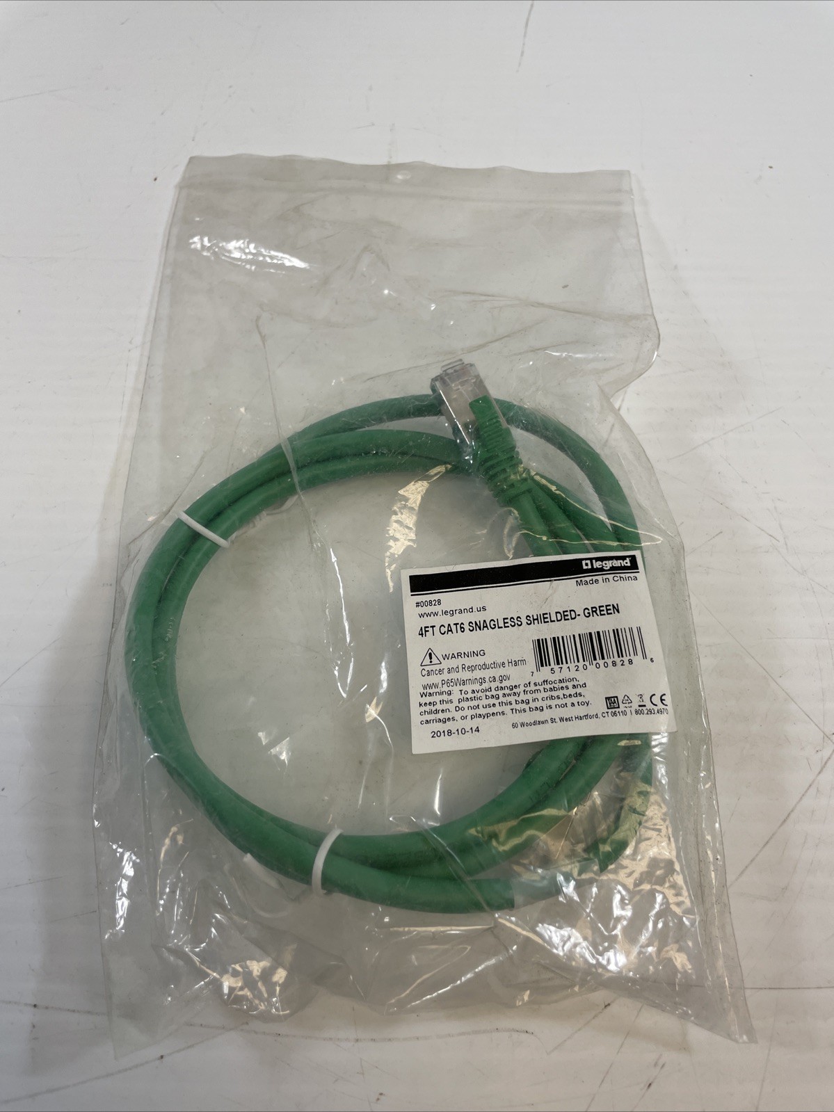 LEGRAND 4ft Cat6 Patch Cord Snagless Shielded-green