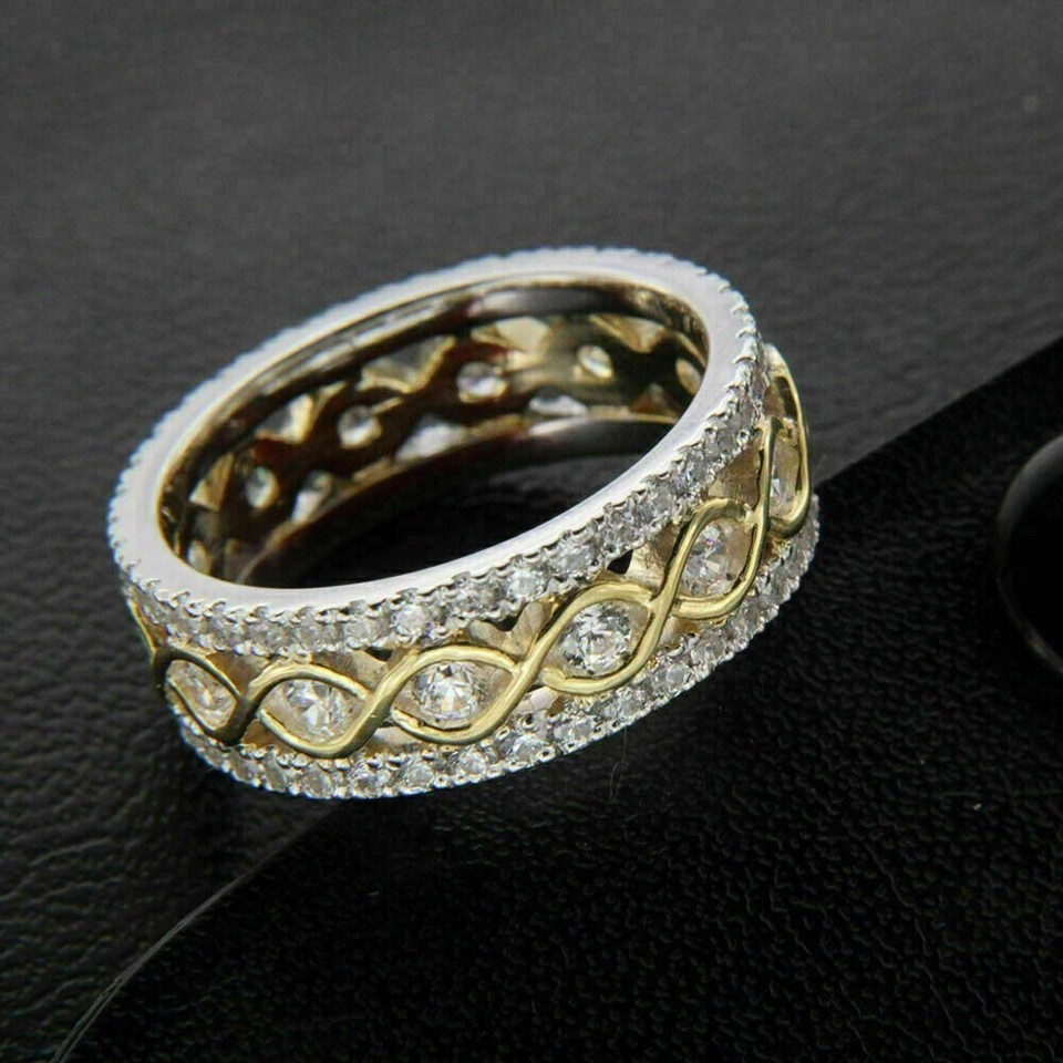 2Ct Round Cut Lab Created Diamond Wedding Band Ring 14K Two-Tone Gold Finish