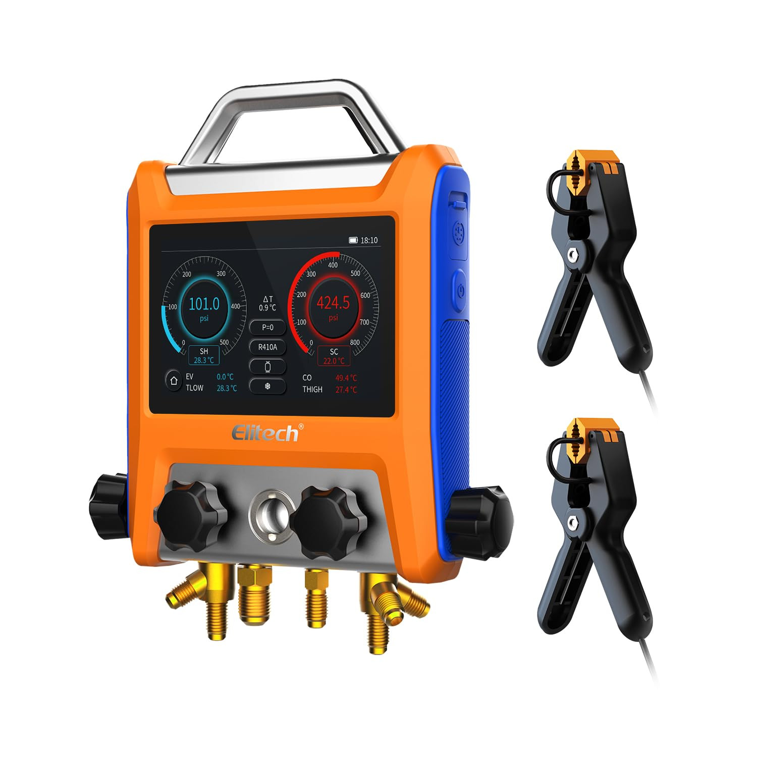 Digital HVAC 4 Valve Manifold Gauge with Hoses, Vacuum Sensor & Thermometer