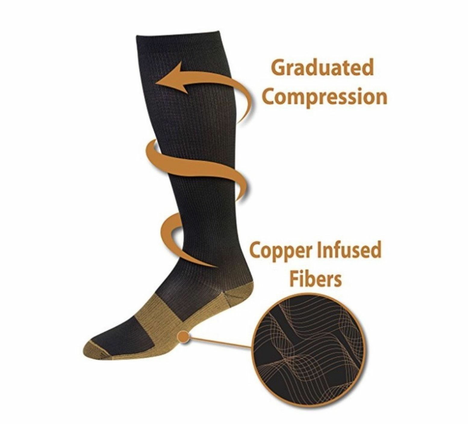 5 Pairs Copper Energy Knee High Compression Socks, SM L/XL XXL Free Ship USA
