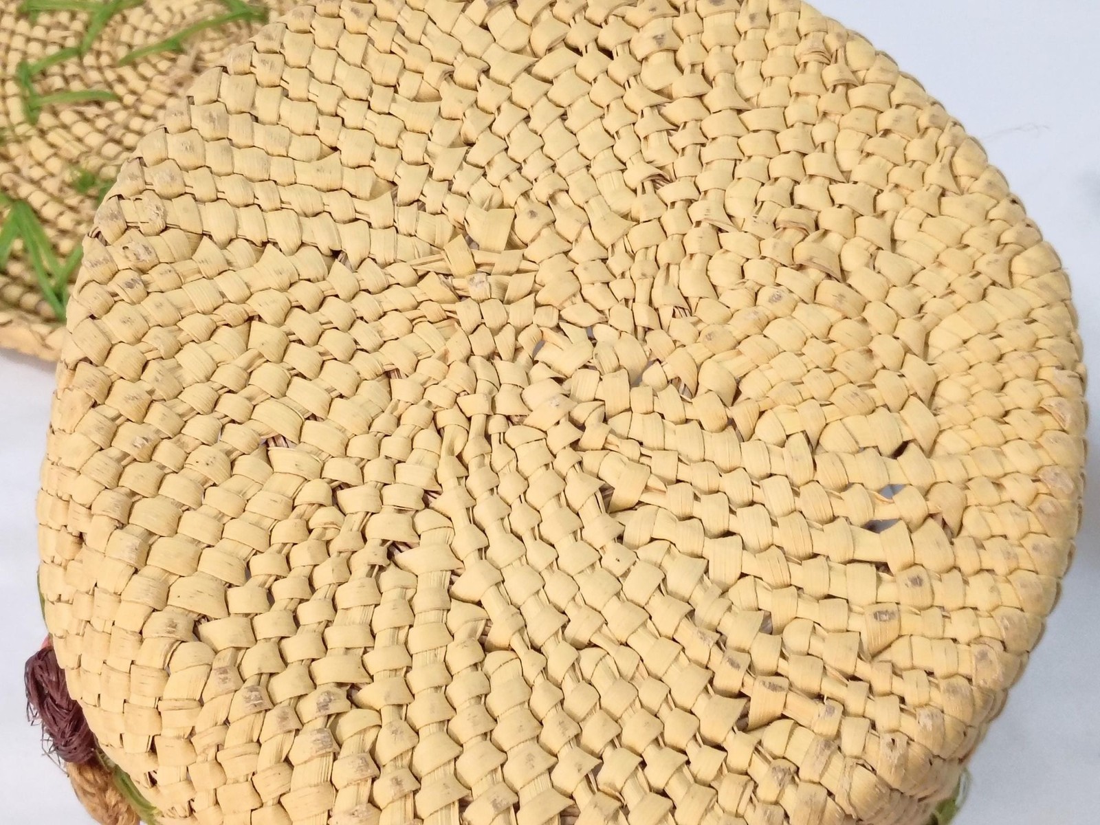 Vintage Woven Straw Floral Basket with Lid