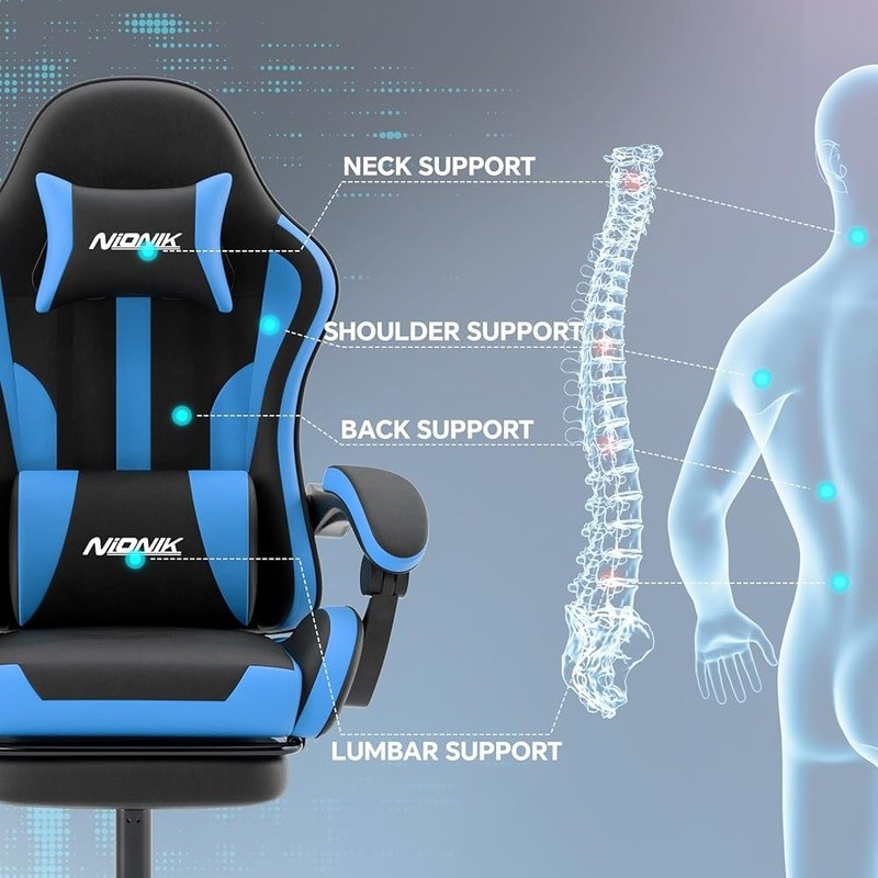 Ergonomic Gaming Chair Adjustable Lumbar Support High Stability Easy to Clean US