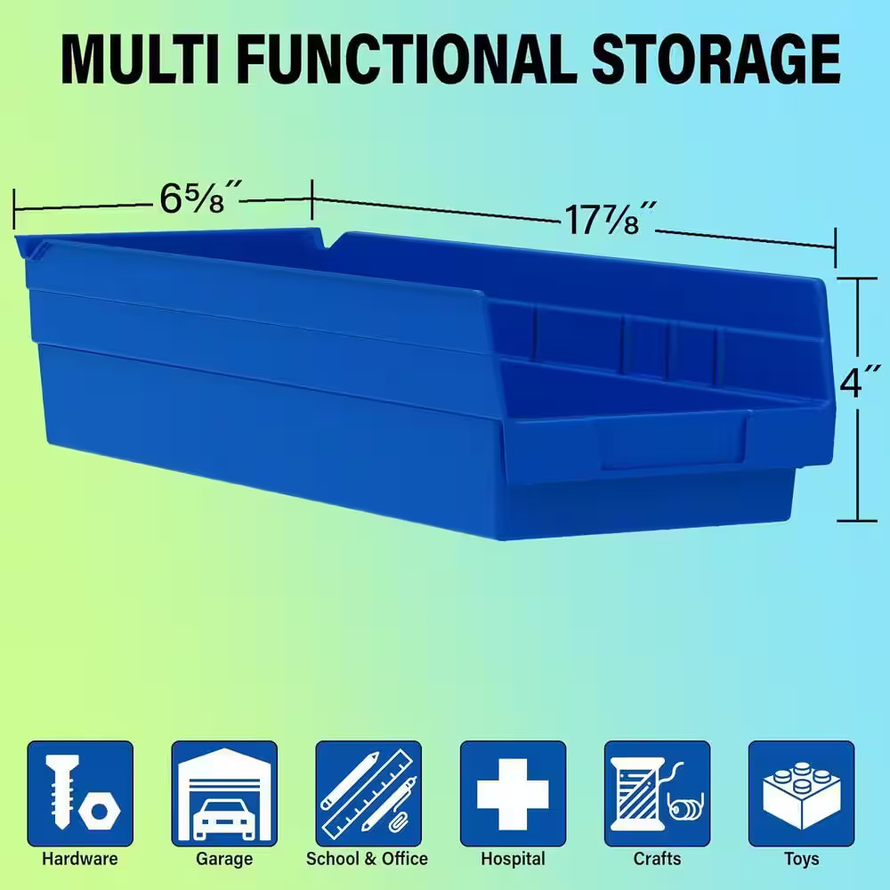 30138 Plastic Storage Shelf Bins, 18 In. D X 6 1/2 In. W X 5 In. H, Clear, 12-Pa