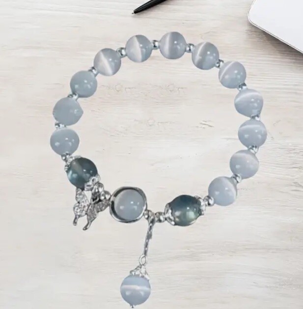 Dazzling Dark Blue Bracelet Glass Beaded Dangle Star Slight Stretch