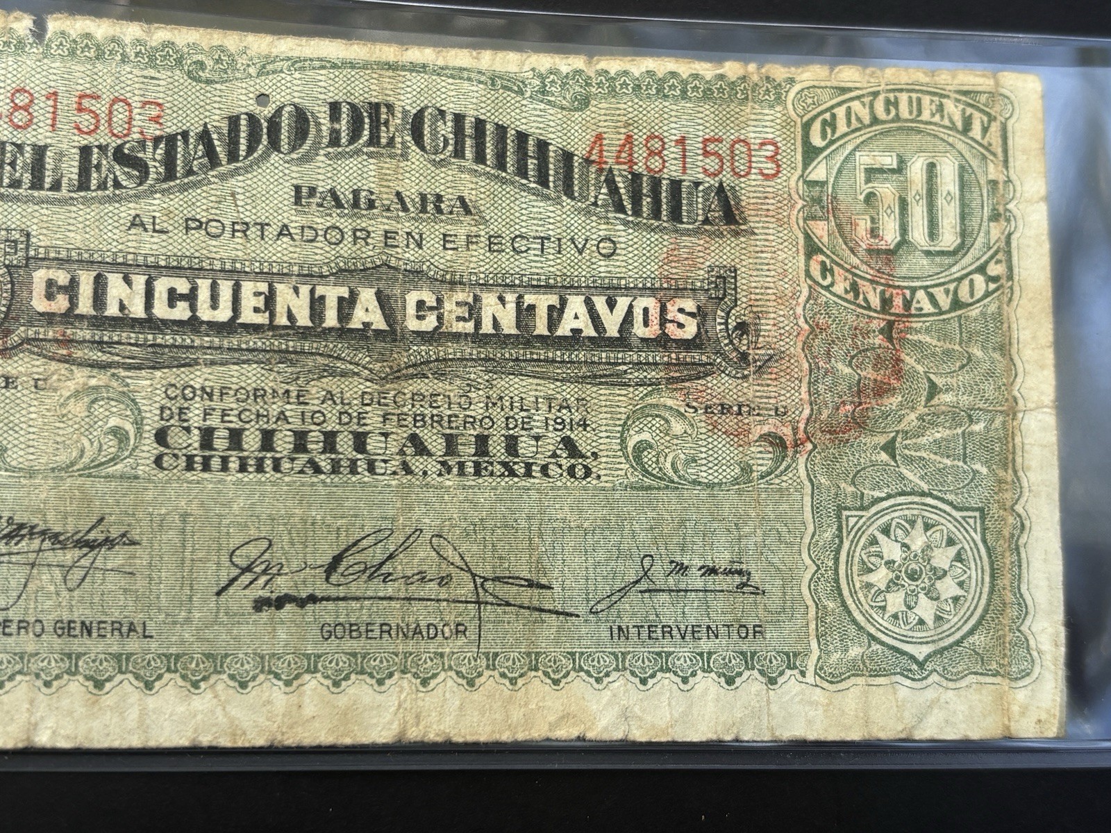 🇲🇽 1914 Mexico Chihuahua 50 Centavos Note — Circulated