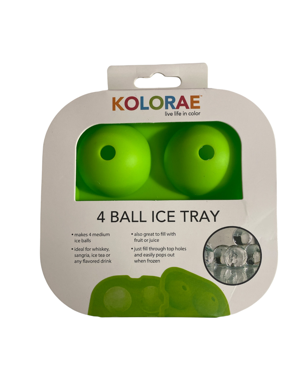 Kolorae Ice Cube Ball Mold Tray Four 1.75 inch Spheres Flexible Silicone