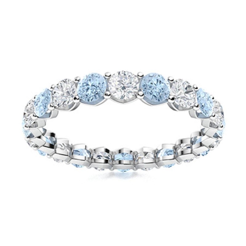 4MM Round Aquamarine 925 Sterling Silver Full Eternity Band Ring For Women