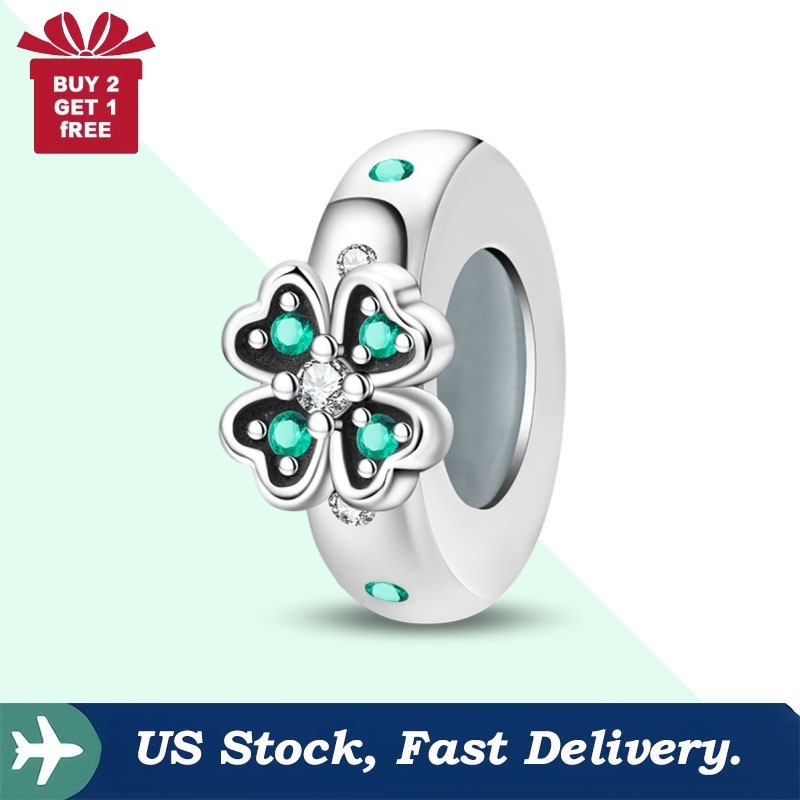 KUNSIR 925 Sterling Silver Clover Clip Charm For Bracelet Spacer Stopper Bead