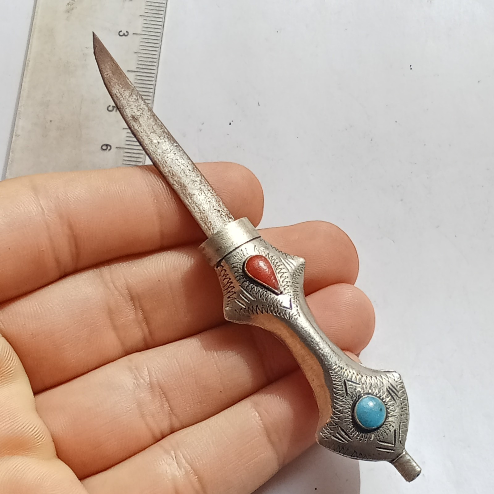 Vintage Moroccan Khanjar Handmade Engraved Silver Plated Dagger Berber Knife