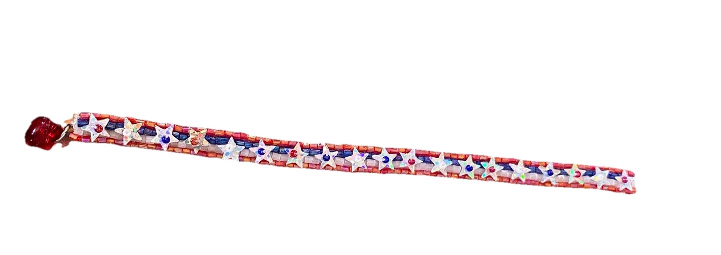Handmade Red White And Blue Stars Beaded Bracelet