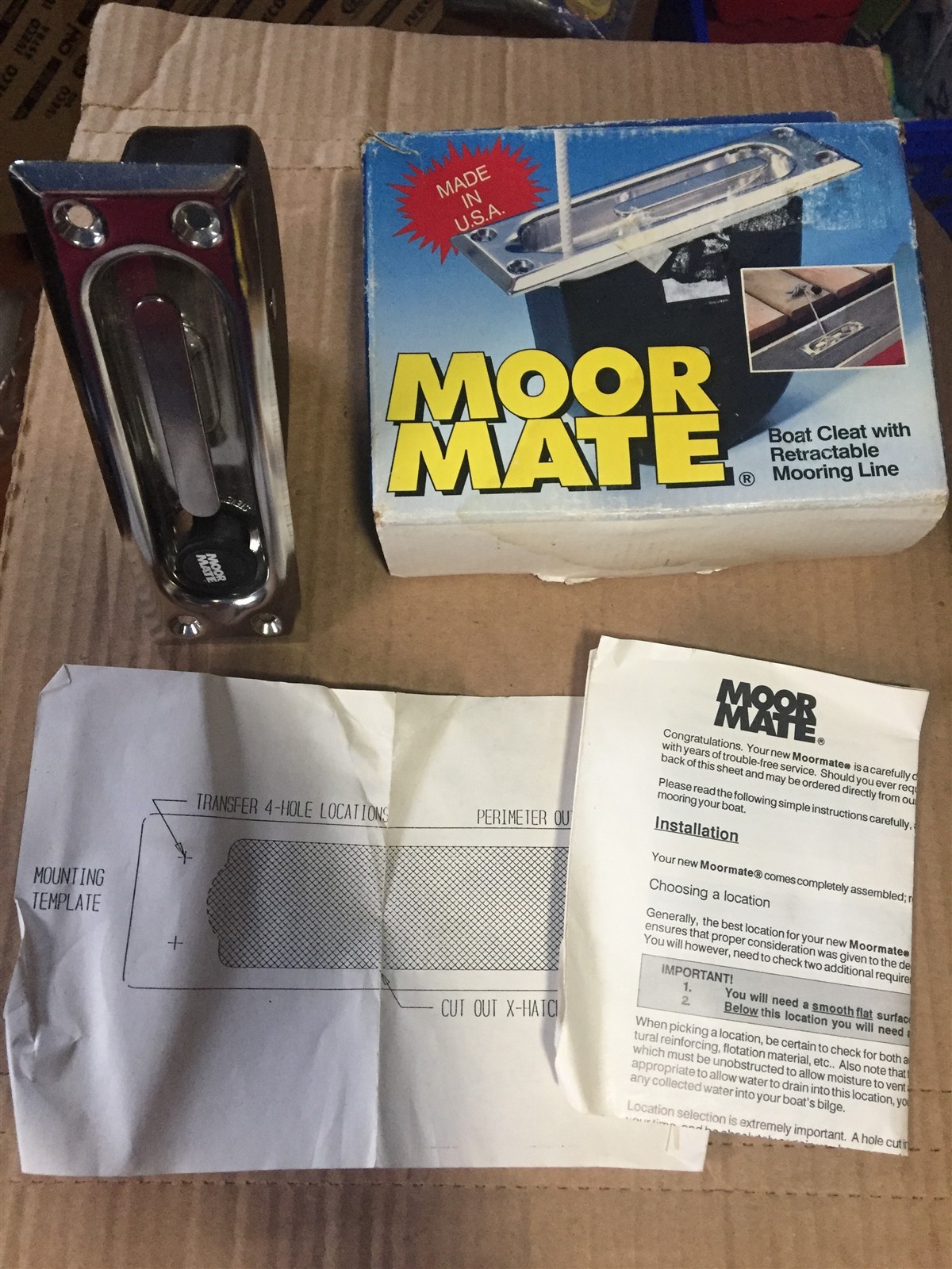 Moor Mate Boat Cleat with Retractable Mooring Line New in Box