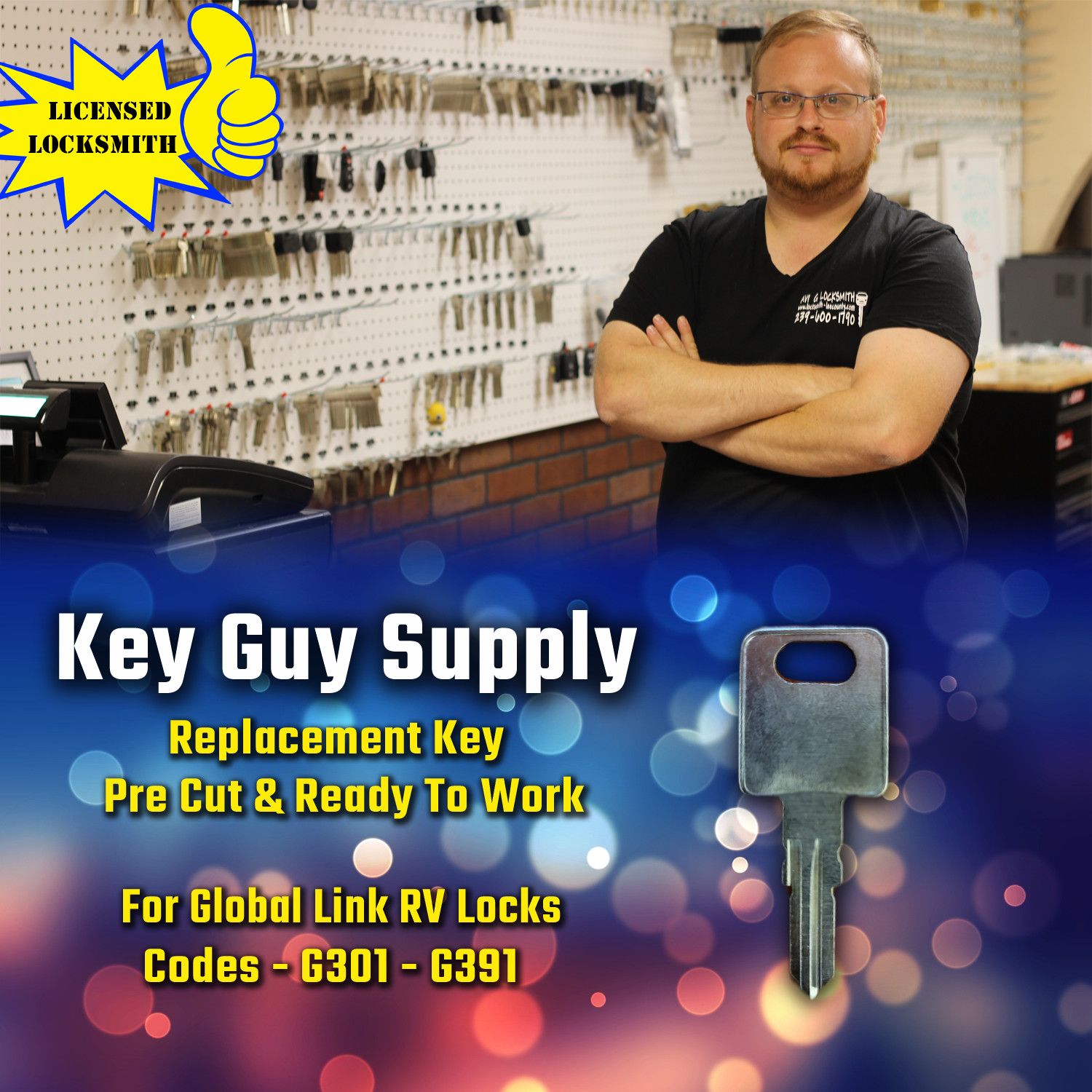 G301-G391. Replacement Key For RV locks made by Global Link. Pre Cut To Code.