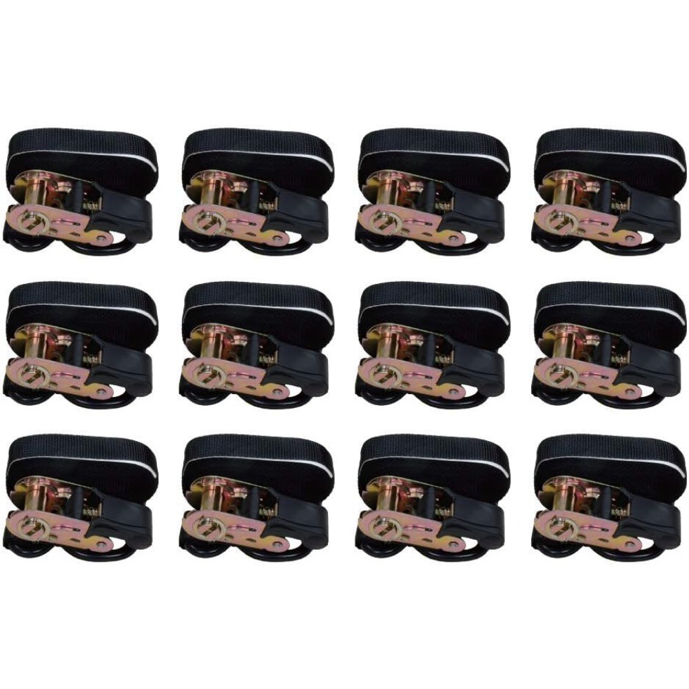 12pcs 1in x 15ft heavy-duty ratchet straps black polyester cargo tie downs