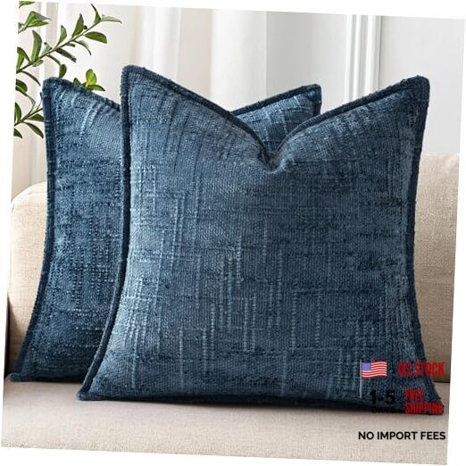 Chenille Throw Pillow Covers 22x22 Set of 2, 22" x 22" (Pack of 2) Navy Blue