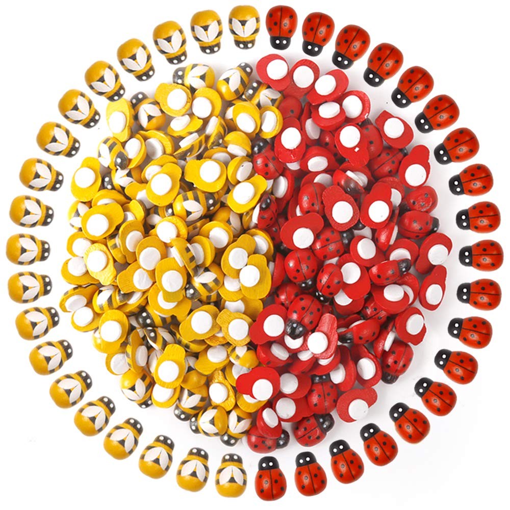 200PCS Wooden Bees Wood Ladybugs, 100pcs Tiny Flatback Bees & 100pcs Wooden L...