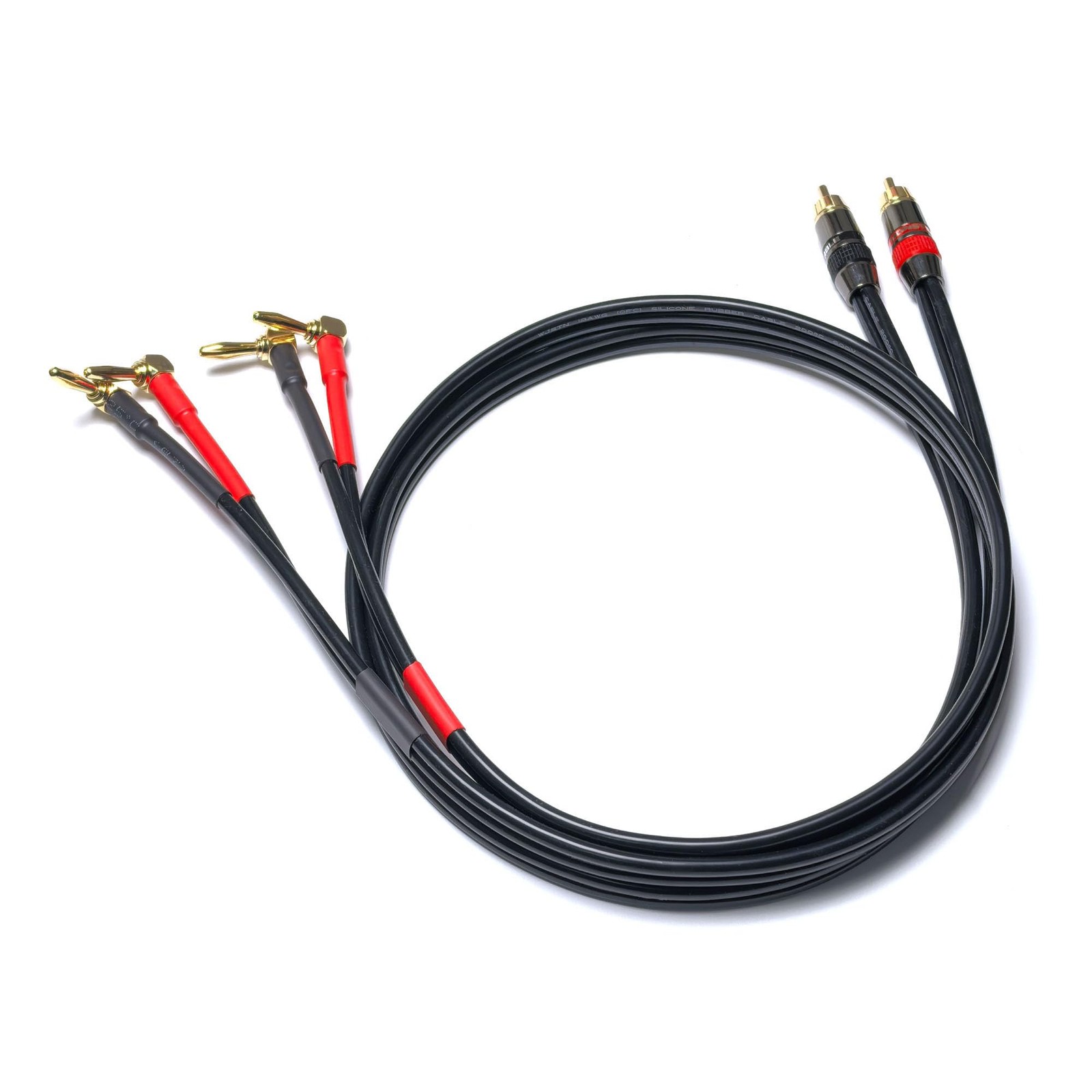 WJSTN RCA Male to Banana Plug right angle banana plug 3FT, Red+Black