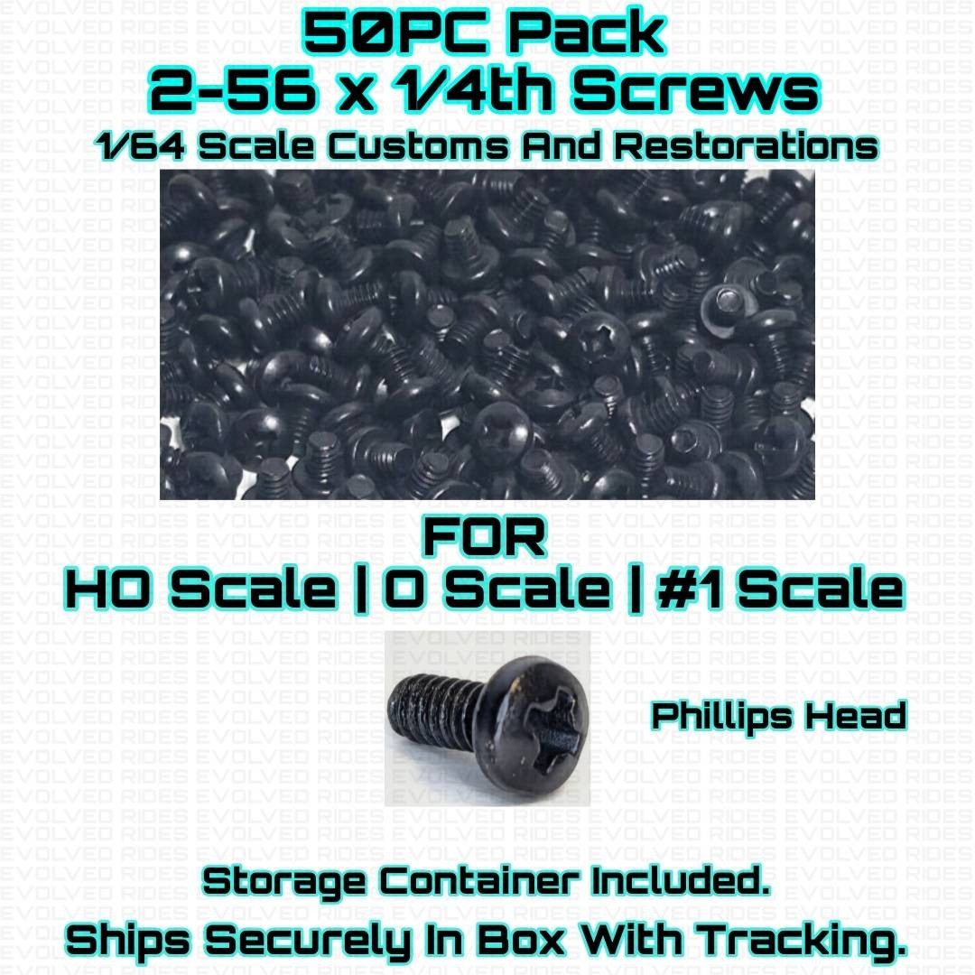 Black 2-56 x 1/4th Screws 50PC Pack For HO & O & #1 Scale