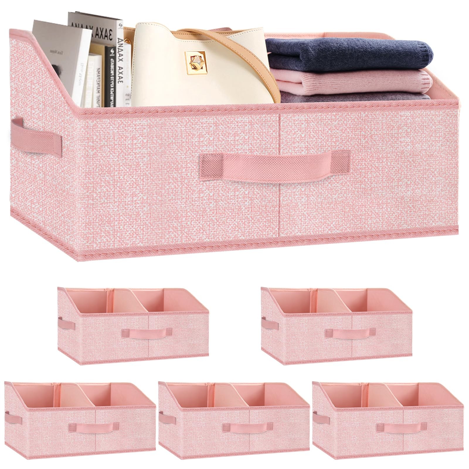 Fabric Wardrobe Storage Bins -6 Pack， Large Pink Foldable With Handles And Di...