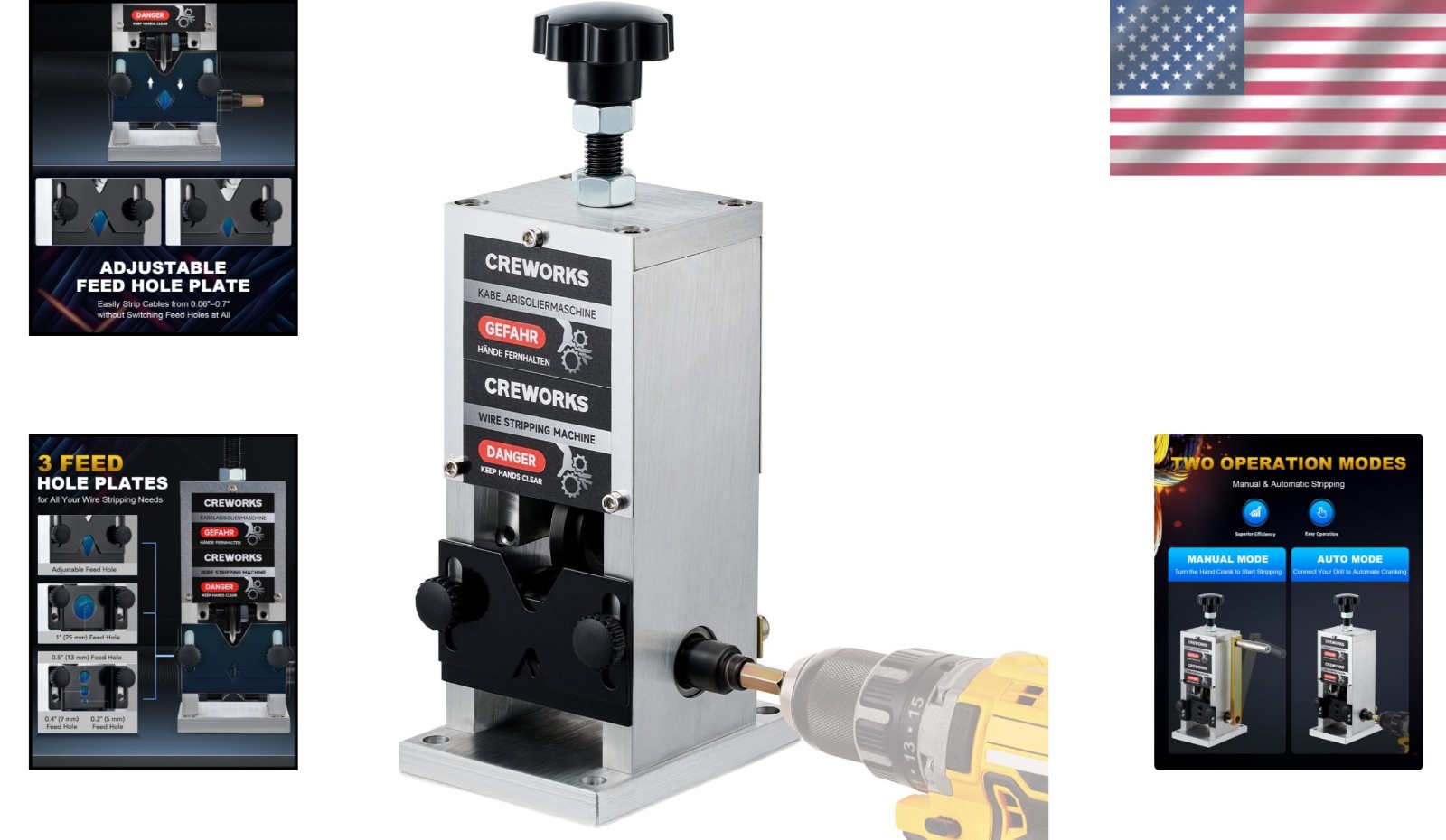 Versatile Manual Wire Stripping Tool 0.06"-1" - Drill Powered for Efficiency