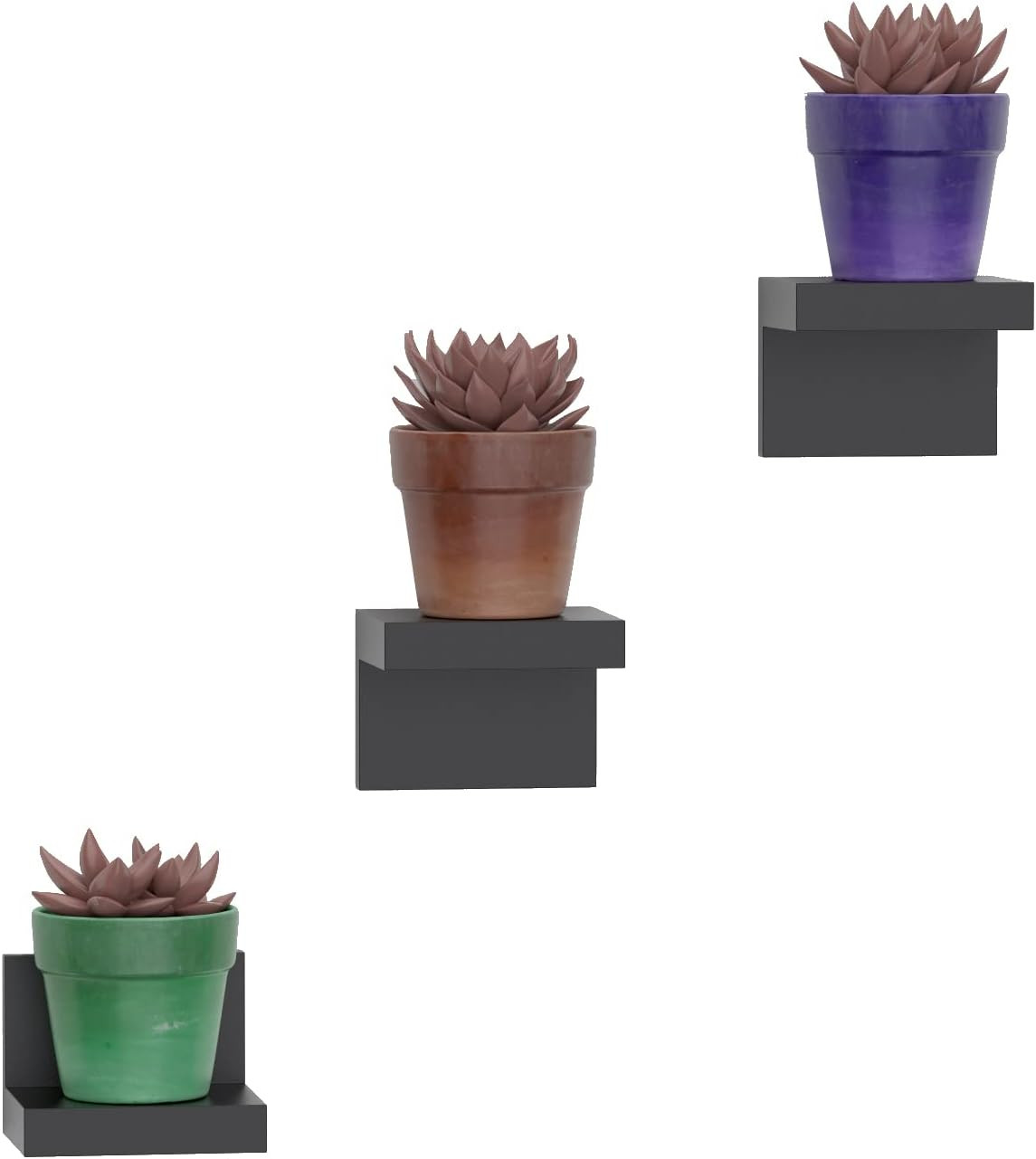3-Pack Small Floating Shelves for Wall, Plastic Black Shelf 4 Inch Display Ledge