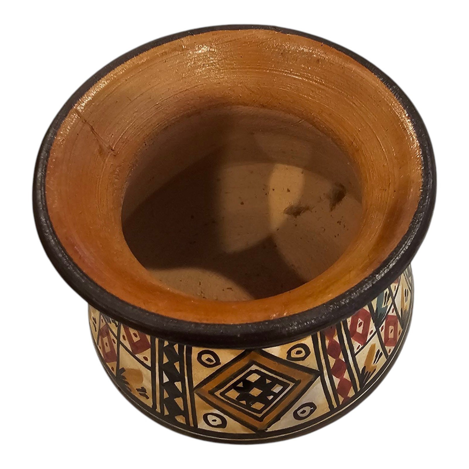 Peruvian Pottery Hand Painted Small Vase Red Clay Geometric Pattern Bud 3" Pot