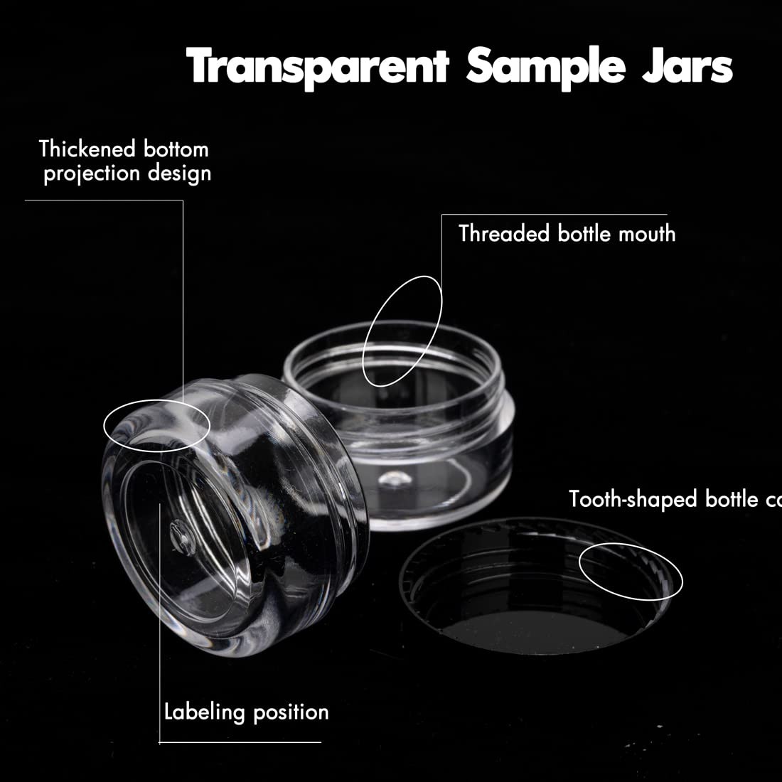 3 Gram Sample Containers with Lids, 50 Count Tiny 50 Count, Black