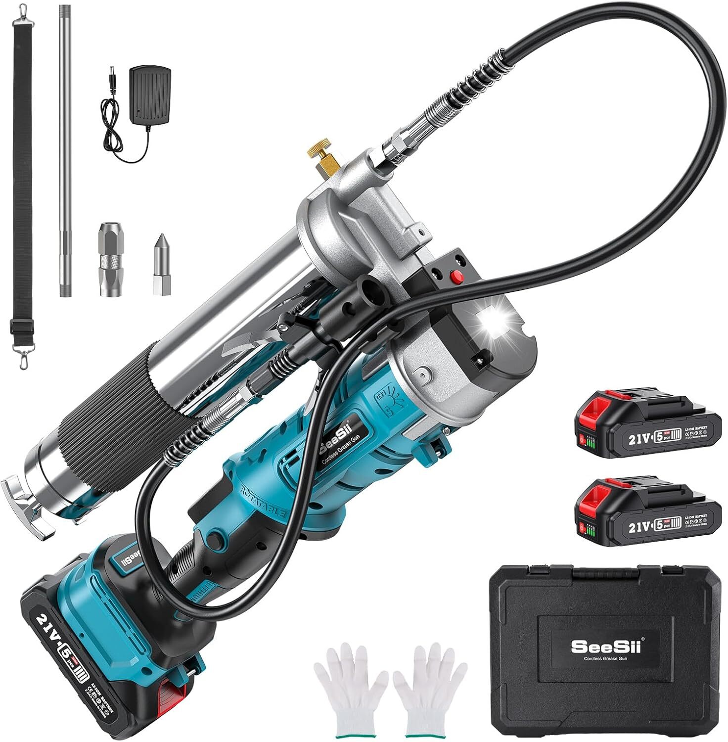 Seesii Cordless Grease Gun 12000 PSI 2*Battery 5.3 oz/min Electric Grease Gun