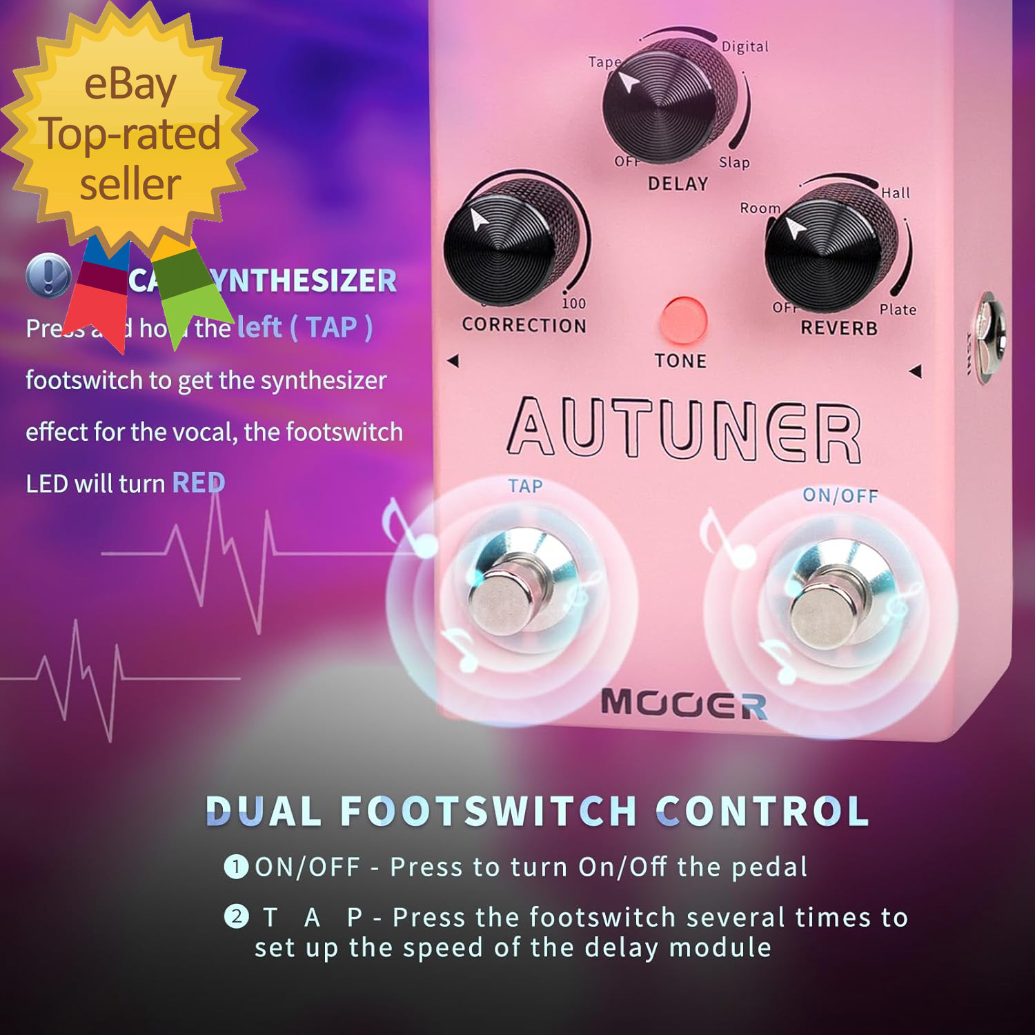 Autuner Vocal Effects Processor Voice Pedal Pitch Correction Reverb Delay Guitar