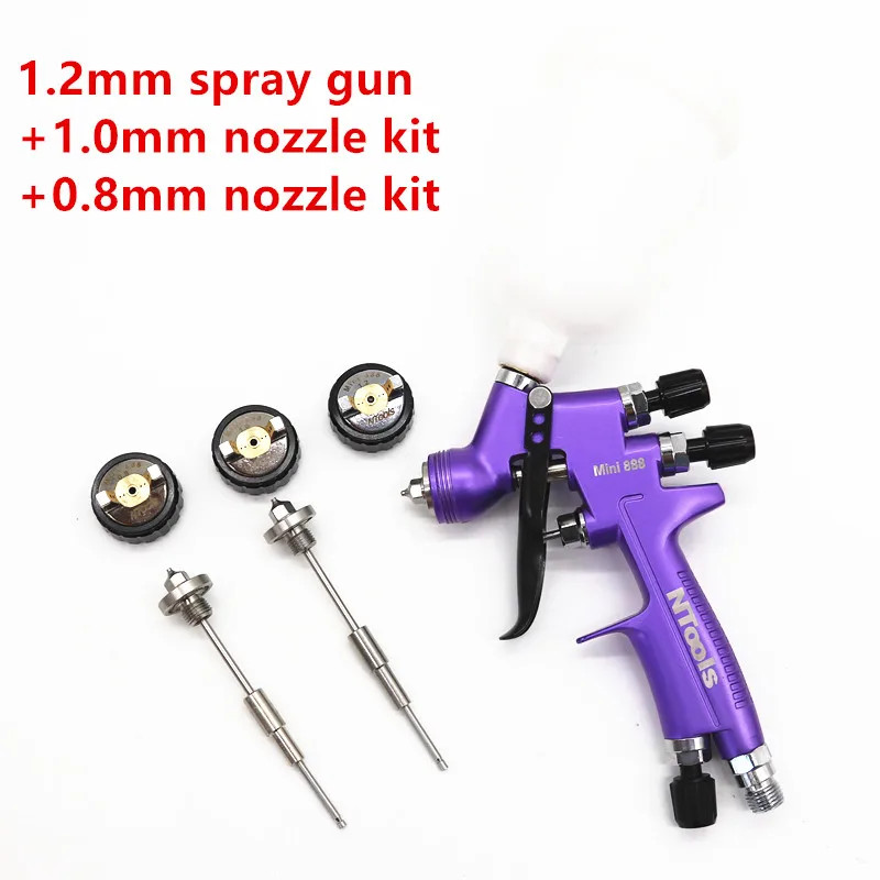 Mini HVLP Spray Gun 0.8 1.0 1.2mm Nozzles 250cc Cup Car Paint Airbrush