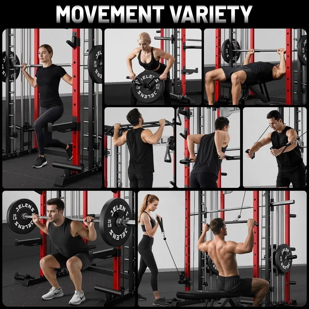 Smith Machine for Home Gym, MultiFunction M12 Power Cage with Cable Crossover