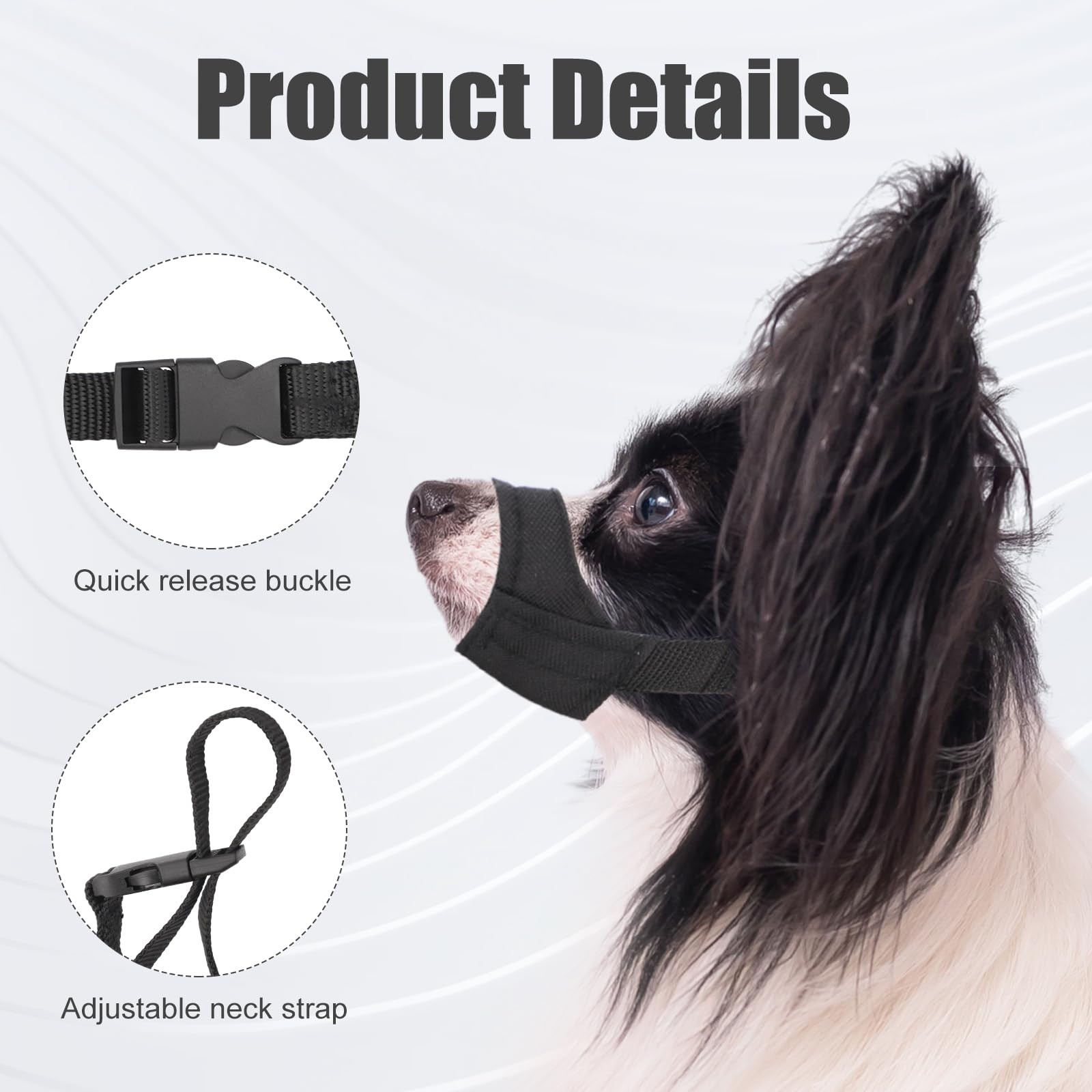 PEUTIER Short Snout Dog Muzzle, Adjustable Muzzle for 4.25-5.5, black