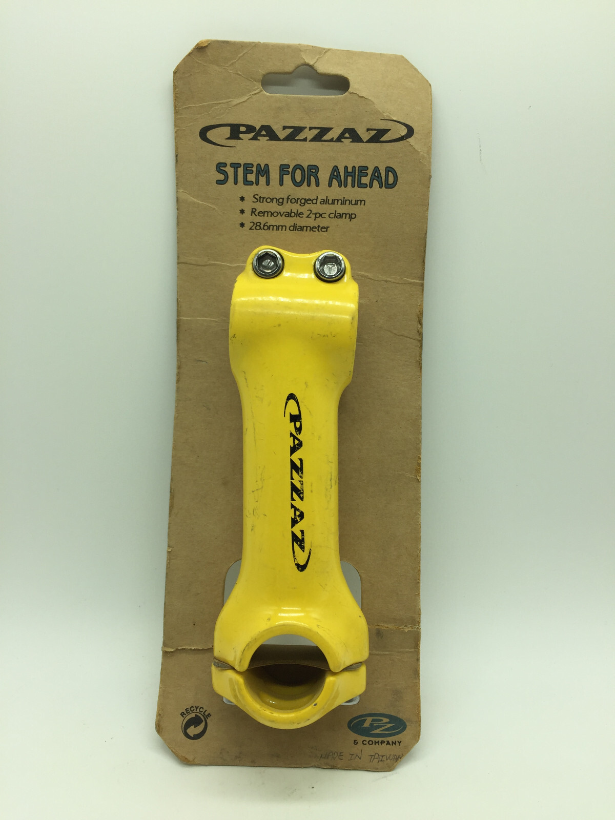 Vintage Pazzaz Bicycle Stem 28.6mm Yellow Threadless 110mm Forged Aluminum