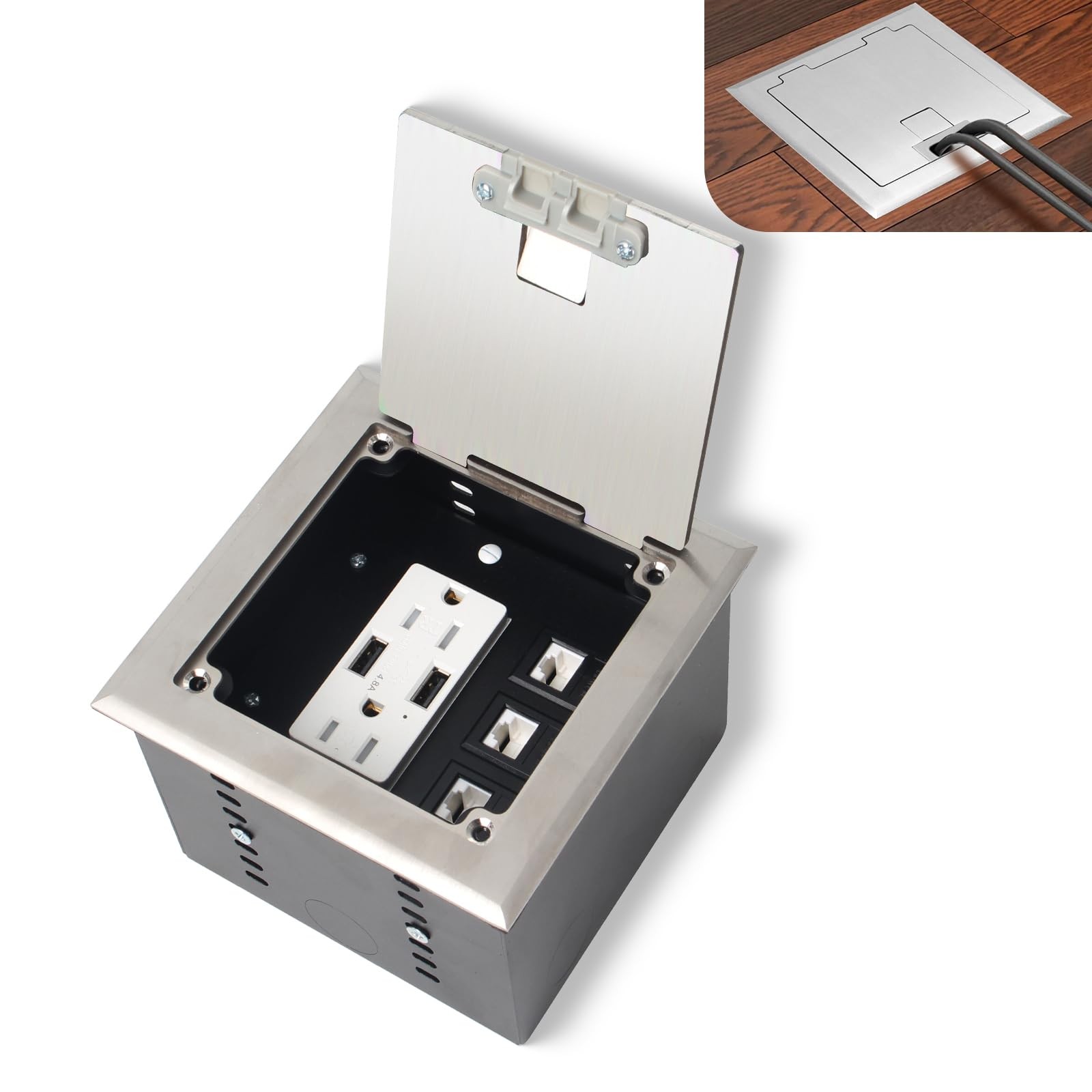 KYHSHJ Recessed Flat Hidden Socket Kit with 2 * 15A Receptacle，4.8A*2 USB-A P...