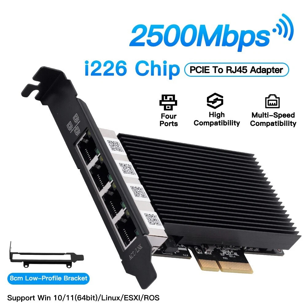 4 Port Gigabit NIC for Intel I226 Gigabit Ethernet PCI-E To RJ45 Network Adapter