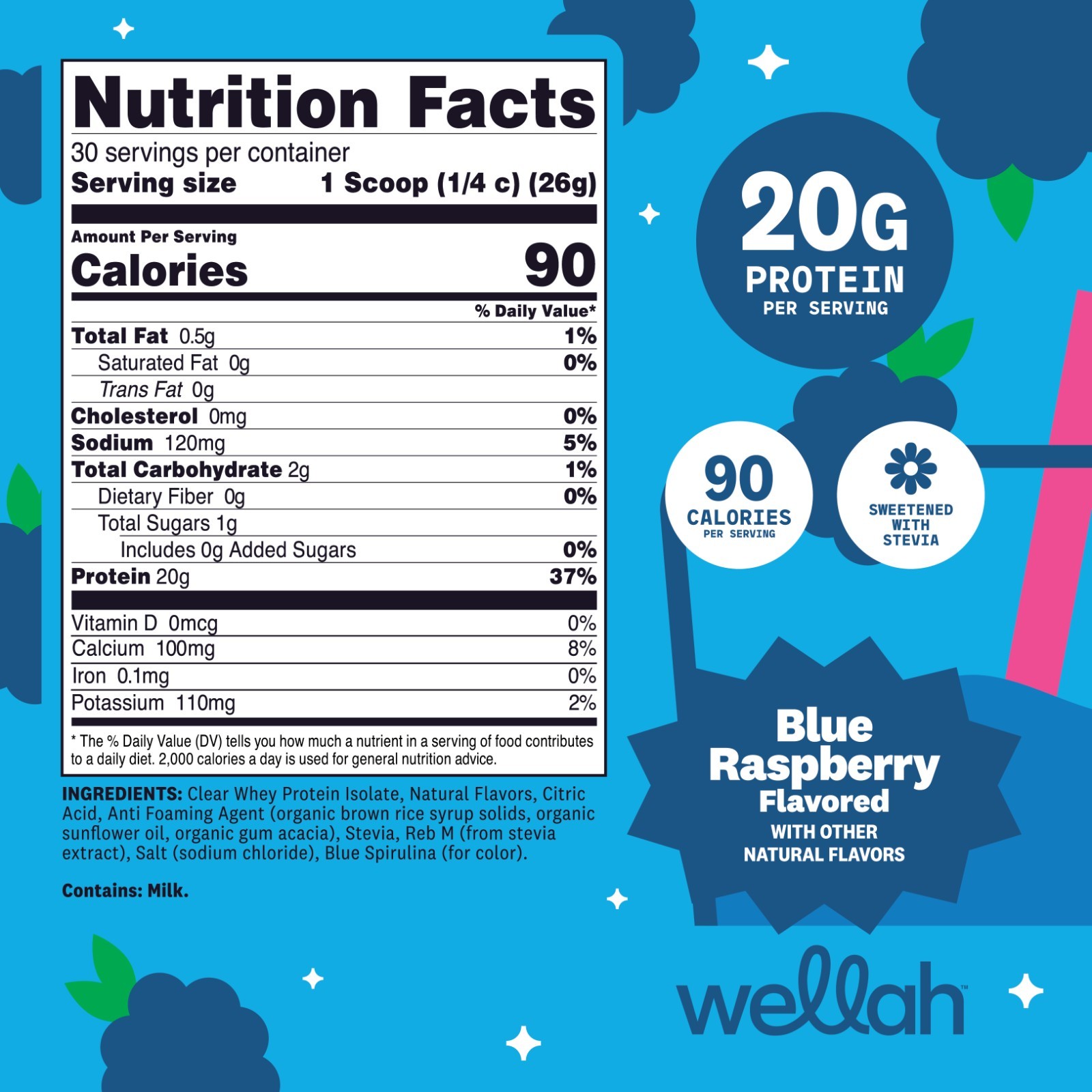 Wellah Clear Whey Protein Isolate Powder (Blue Raspberry) 30 Servings