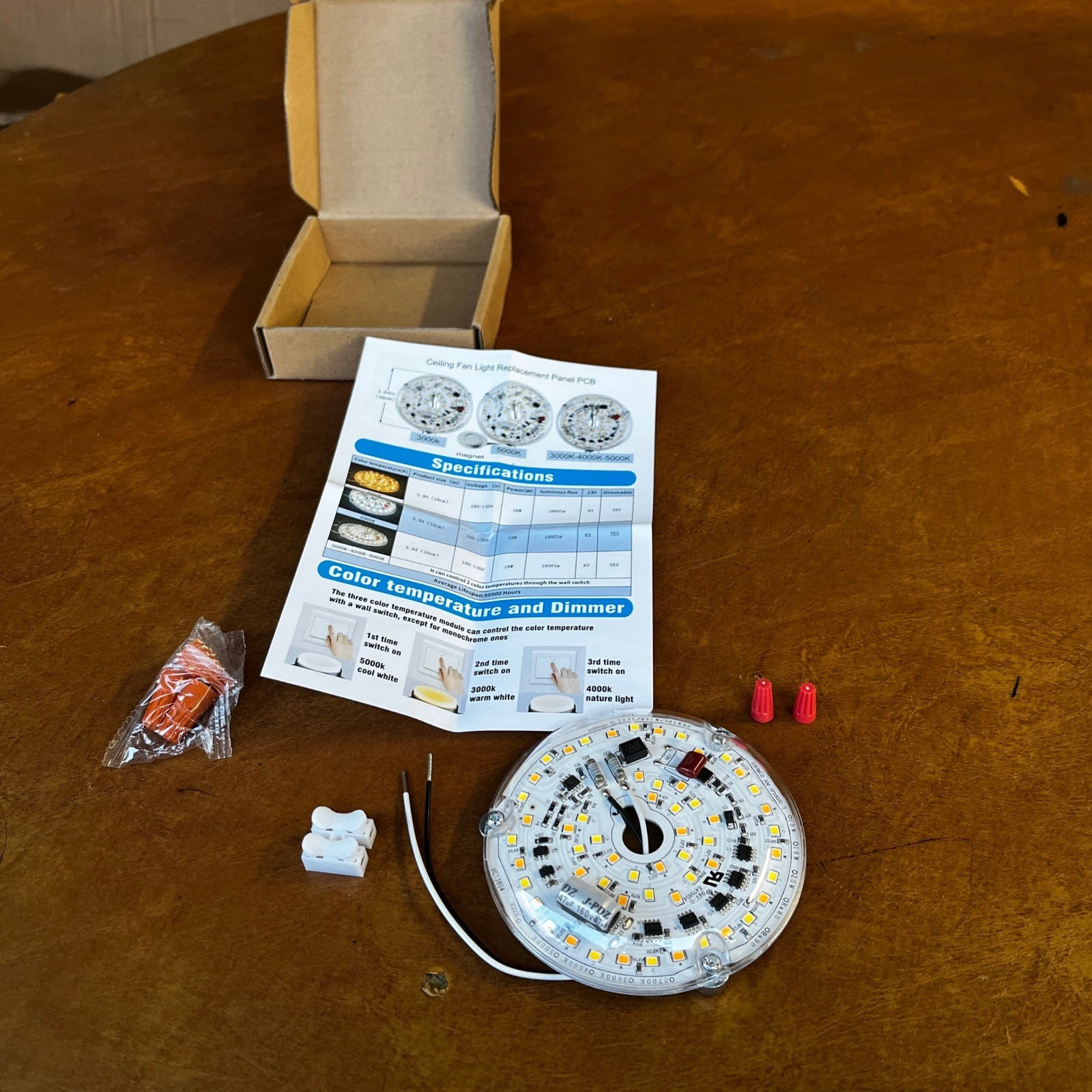 3.94" Ceiling Fan LED Light Replacement Panel PCB 18W, 3 CCT Adjustable Color