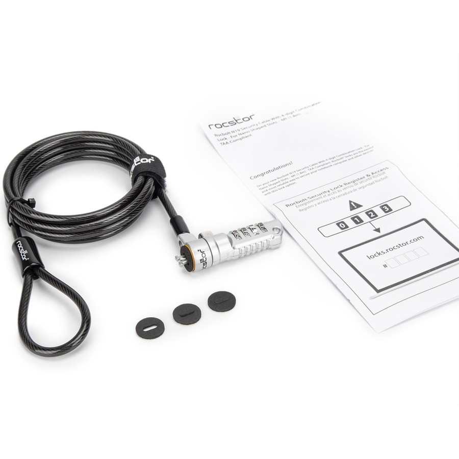 Rocstor Rocbolt N19 Security Cable, 4-digit Combination Lock For Nano-Shaped Slo