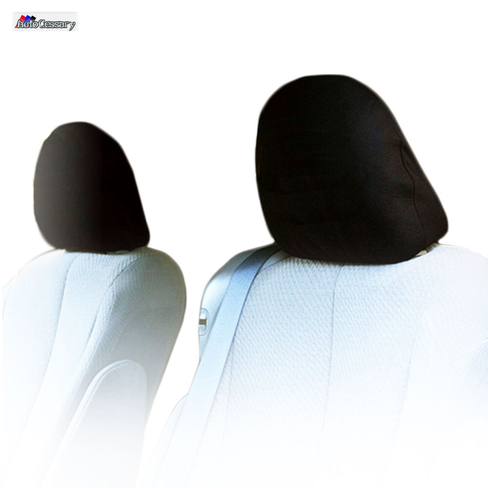 Set of 2 Solid Black Cloth Car Headrest Covers with Foam Backing for Honda