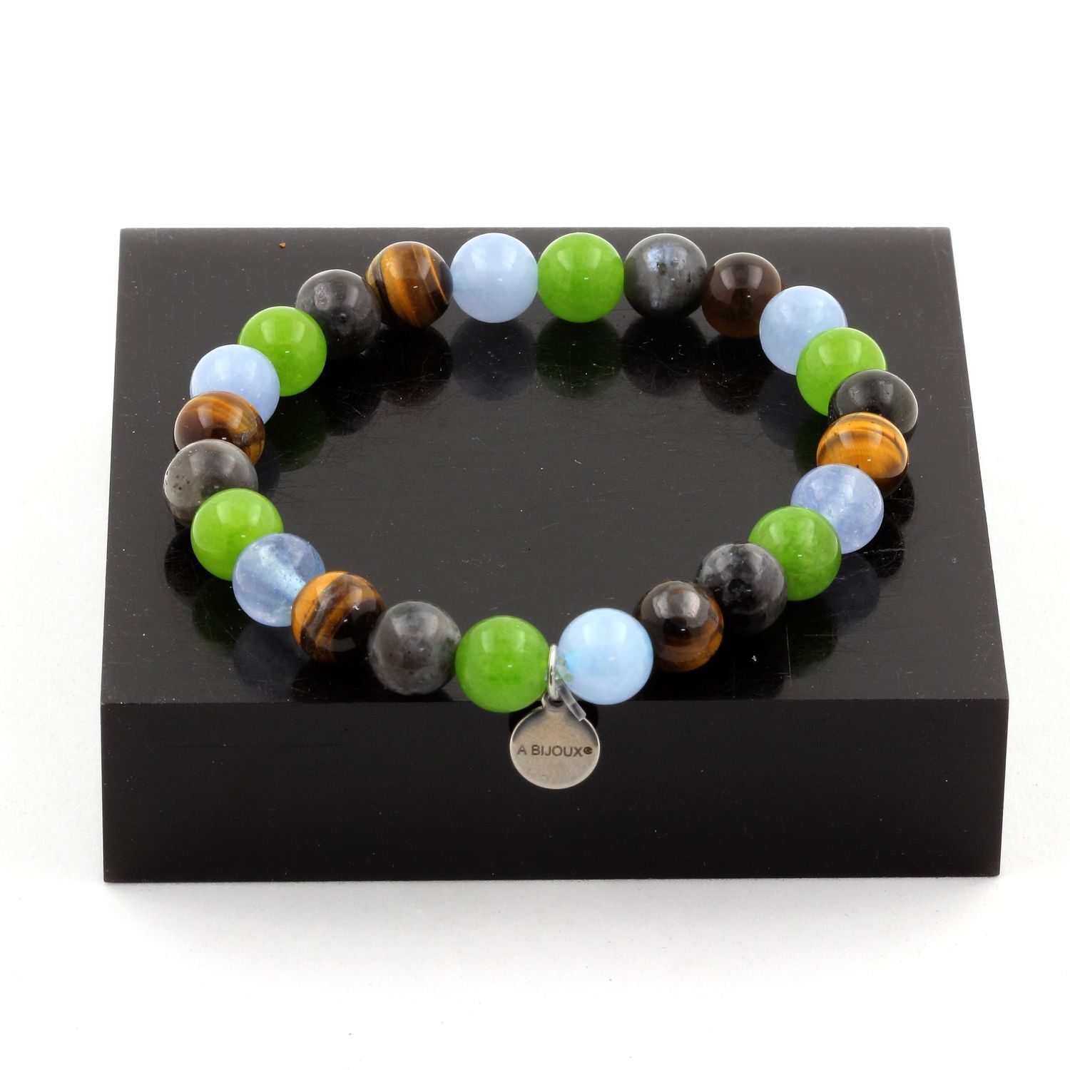 Aquamarine + Tiger's Eye + Labradorite + Peridot Bracelet 8 mm Beads.