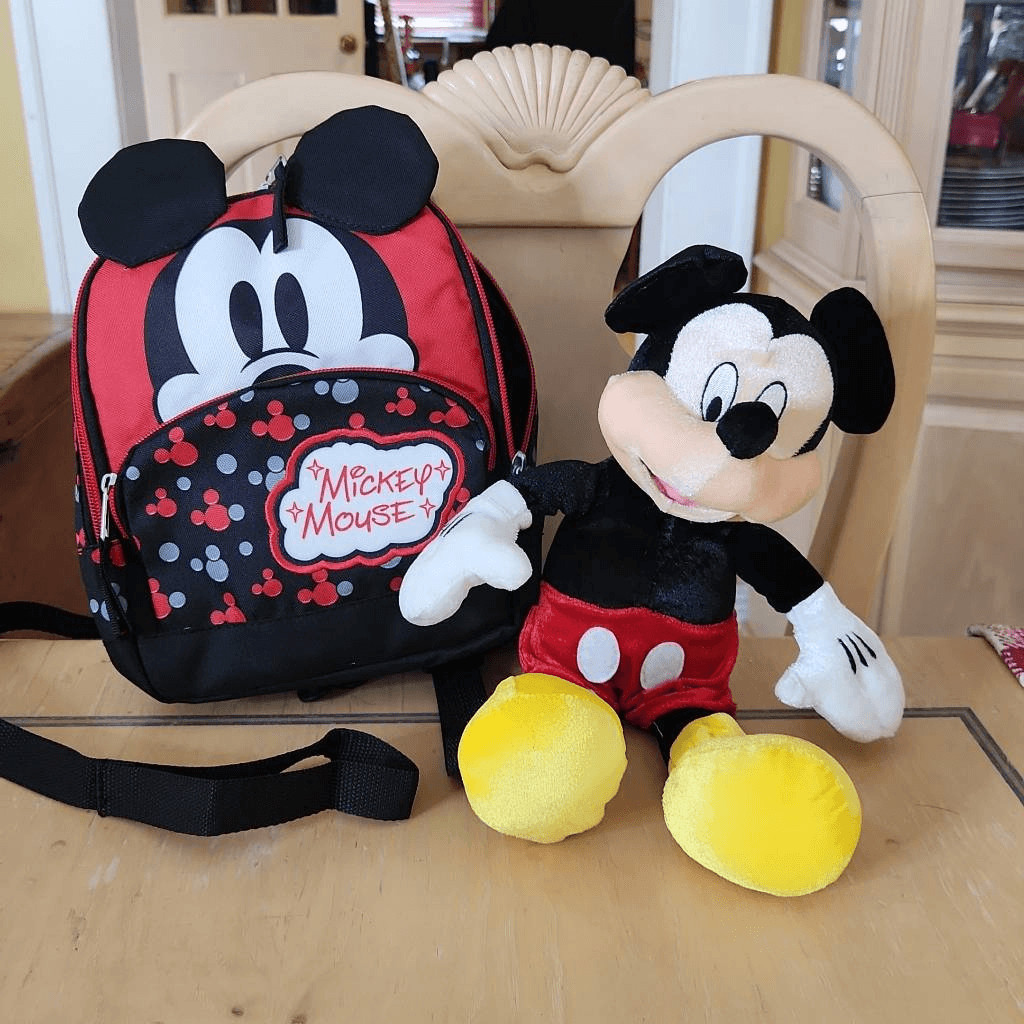 Baby Disney harness backpack and mickey mouse plush bundle