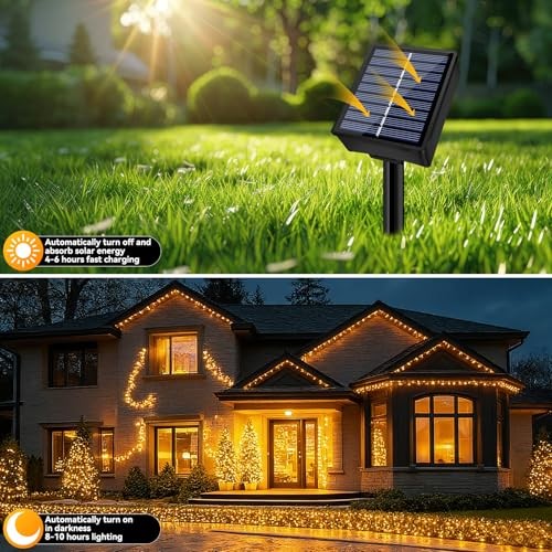 Solar String Lights Outdoor Waterproof Total 66ft 200LED 8 2 Pack Warm White