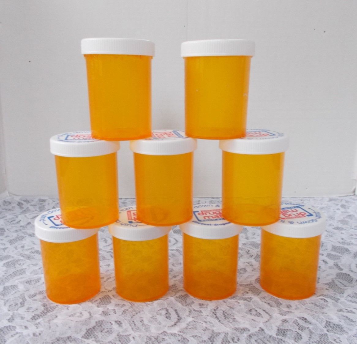 Lot of 9 Empty Clean Prescription Bottles 2-1/2" Tall x 1-3/4" in Dia. Child..