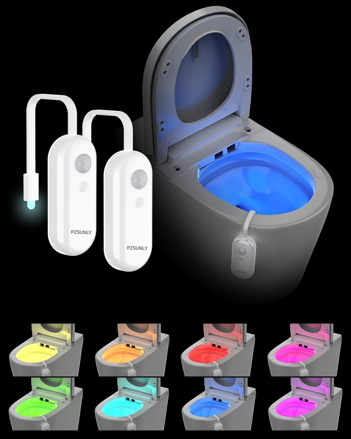 2-Pack Toilet Night Light Motion Sensor Activated, Rechargeable RGB Toilet Bowl